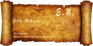 Erb Miksa névjegykártya